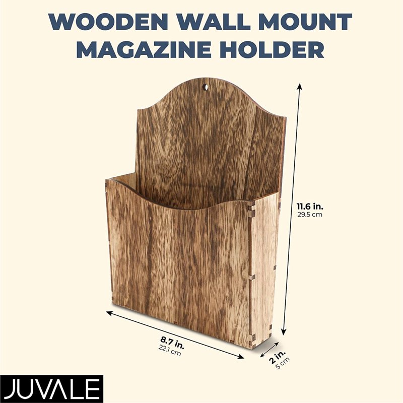 Wood Wall Magazine Rack - Rustic Wall Mount Mail & File Organizer - 11.6 x 8.7 in