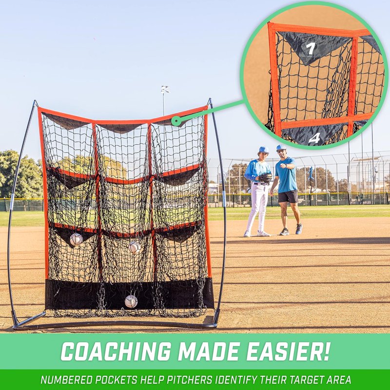 Baseball & Softball Pitching Target Net - 9 Pocket Strike Zone Practice Aid, 49x30 Inches