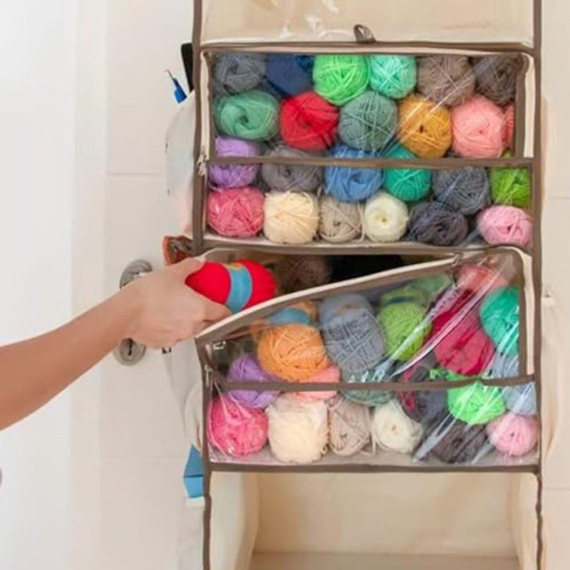 Large Yarn Organizer Bag with Clear Zippered Compartments & Tool Pockets