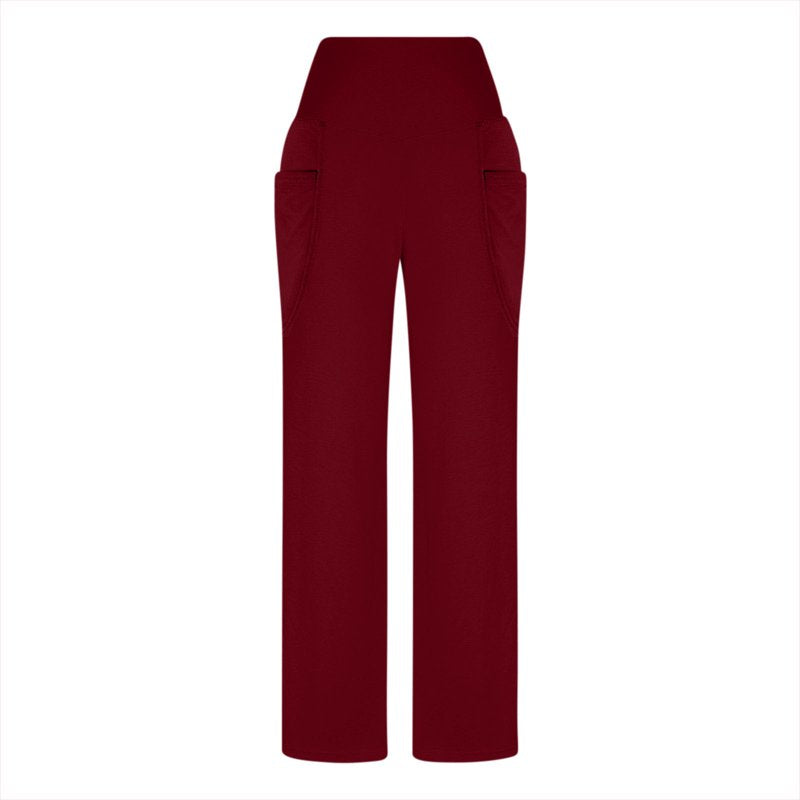 Women’s High Waist Yoga Pants with Pockets - Casual Gym Trousers, Elastic Solid Bottoms