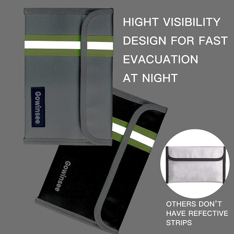 8x5 Inch Fireproof Document Bag Waterproof Safe Bag for Valuables - Black+Gray 2 Pack