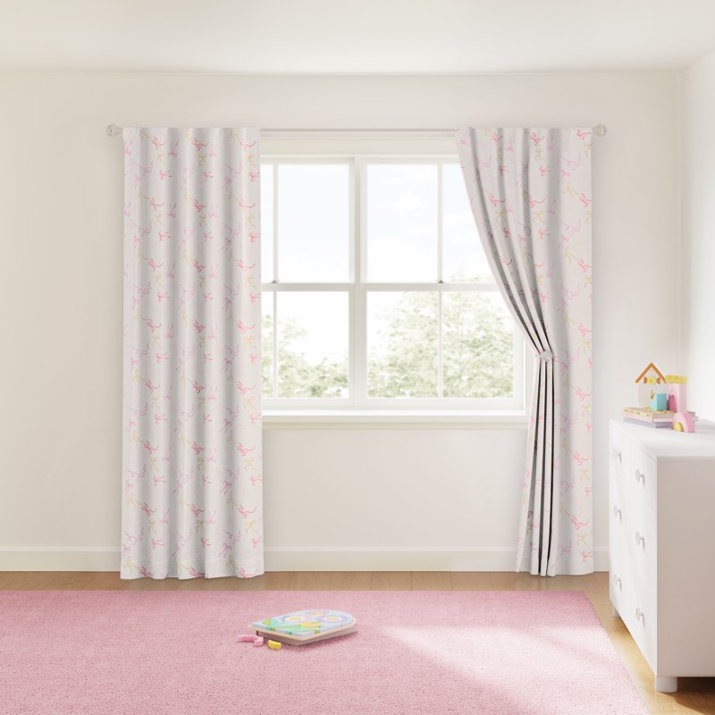 Kids Blackout Curtain Panel with Ribbon Print - 38 x 84 inches, Pink & Yellow
