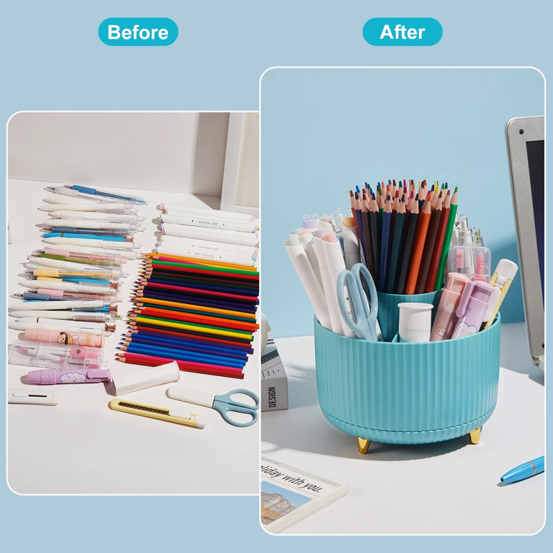 360° Rotating Desk Organizer with 5 Slots - Plastic Pen & Art Supply Holder