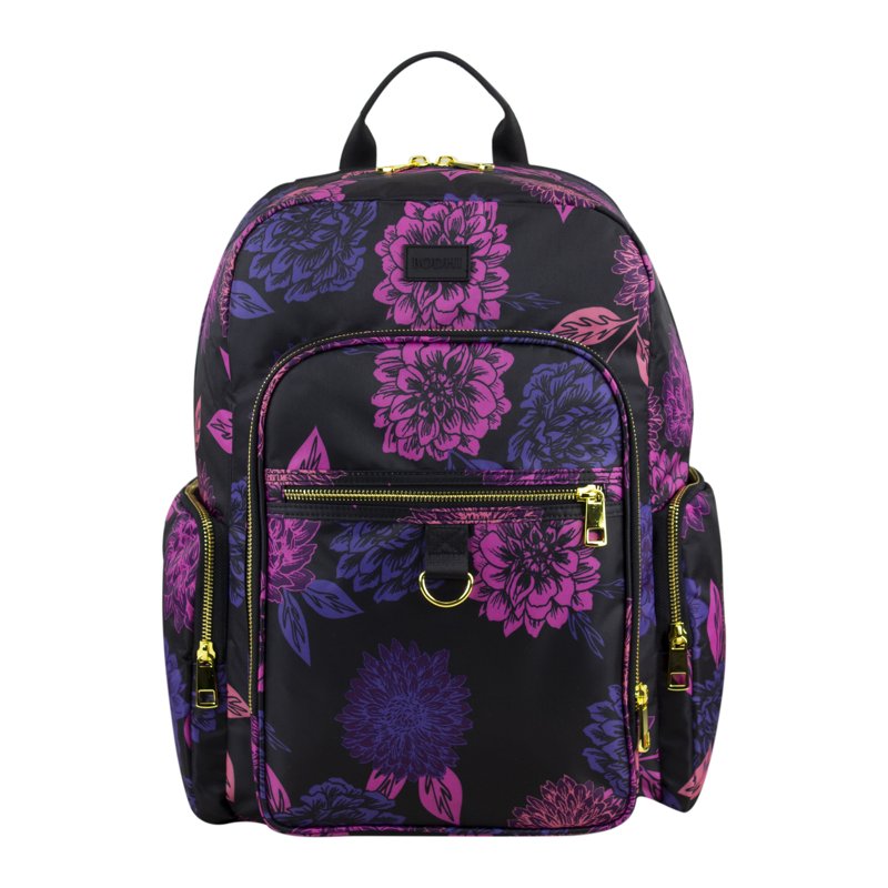 Essential Travel Backpack with Trolley Sleeve and Multiple Pockets - Floral & Black