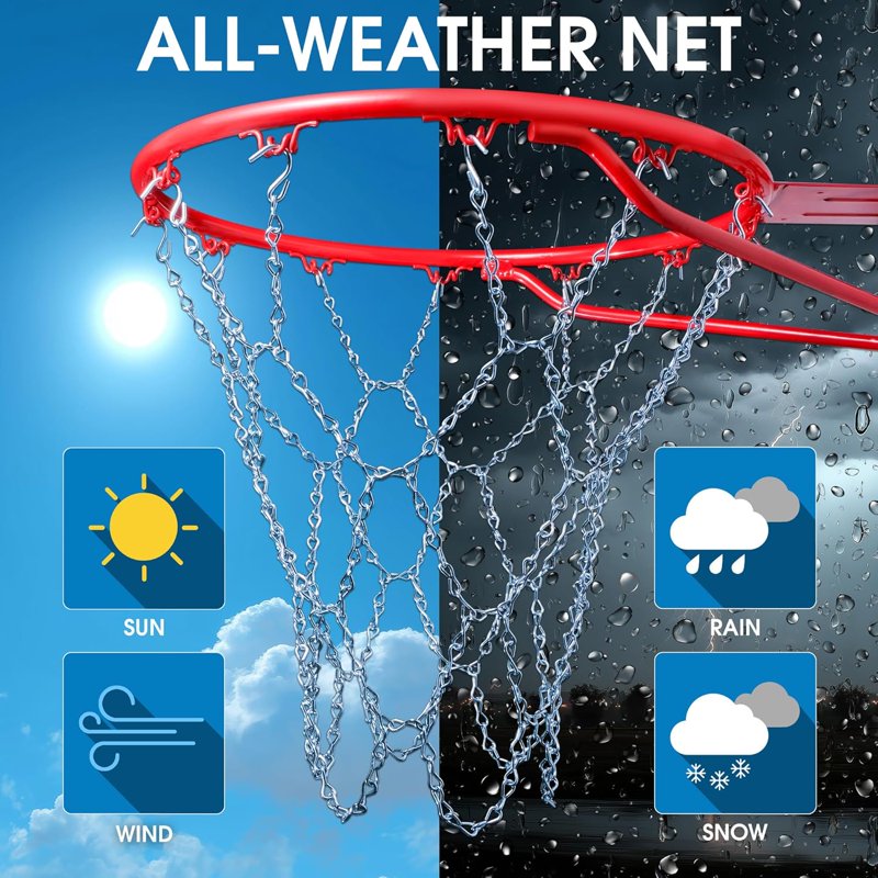 Heavy Duty Chain Basketball Net - Rustproof All-Weather Metal Replacement - 12-Loop Standard Size