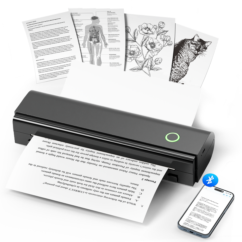 Portable Bluetooth Thermal Printer for Android iOS Laptops - Inkless Travel Office