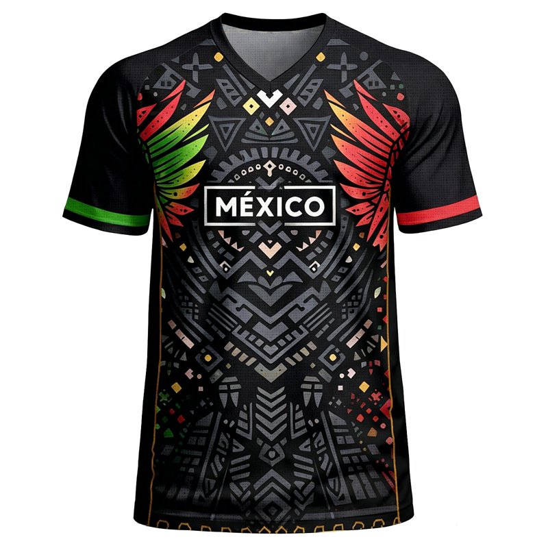 Mexico Soccer Jersey - Men’s Quick-Dry Short Sleeve Football Shirt, Loose Fit, Breathable International Style A03-Black XL