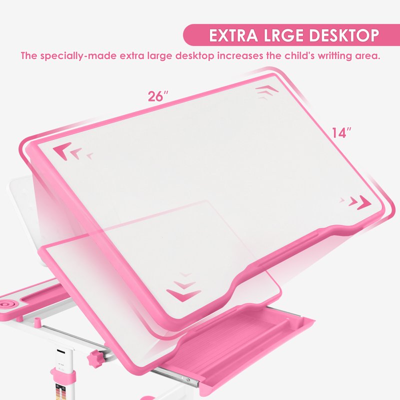 Kids Study Desk and Chair Set with Adjustable Height, Writing Board & LED Lamp