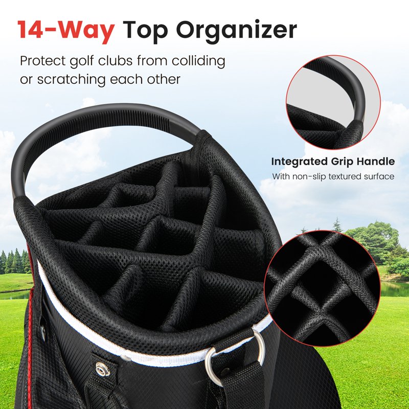 Costway Red 14-Way Top Golf Cart Bag with 9 Pockets & Rain Hood - Lightweight