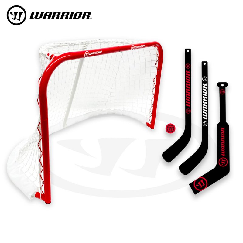Mini Hockey Goal Set with 30-Inch Metal Net, 2 Player Sticks & Ball - Complete Combo