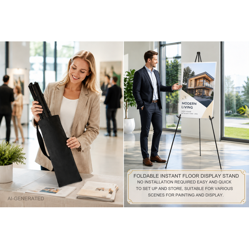 Adjustable Art Easel Stand with Clips & Carry Bag - Portable Folding Display Stand for Painting & Signs