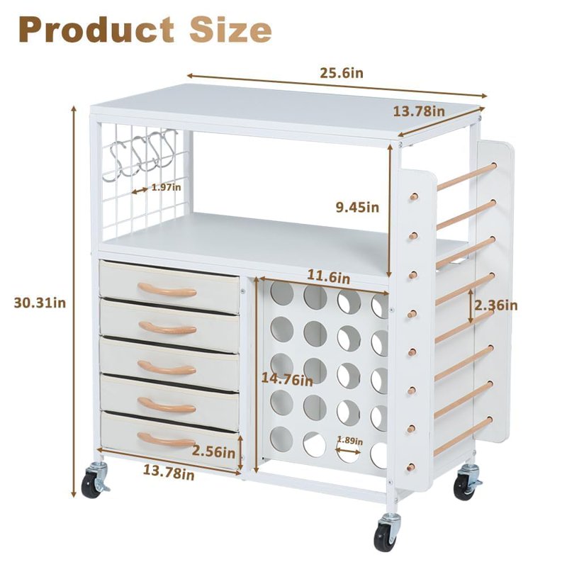 Craft Storage Cart with 28 Vinyl Roll Holders and 5 Drawers - Rolling Organizer for Cricut Machines