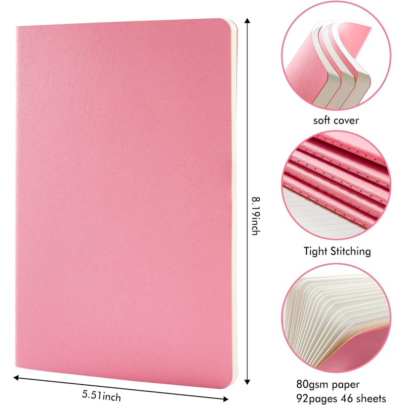 Bulk Soft Cover A5 Notebooks - 8 Pack College Ruled Travel & Business Journals