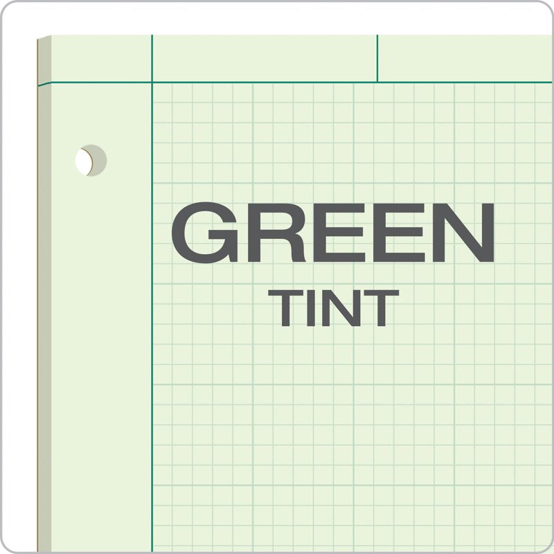Engineering Computation Pad 8.5x11 Green Tint Paper 100 Sheets, 3-Hole Punched
