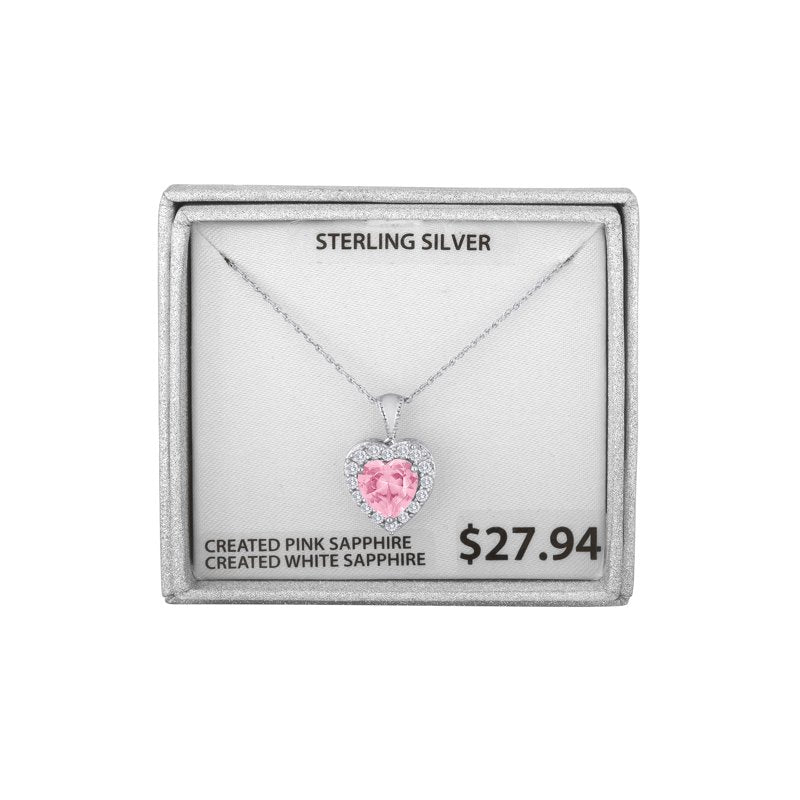 Sterling Silver Lab Created Pink & White Sapphire Pendant 18 Inch Jewelry