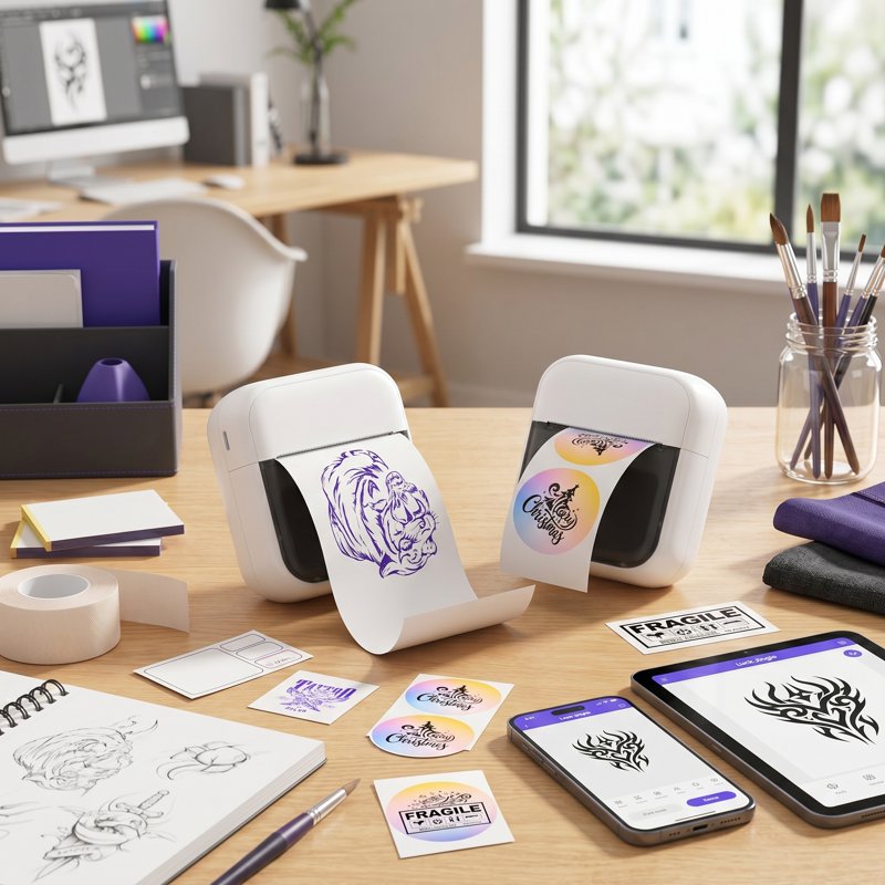 Mini Tattoo Stencil Printer & Thermal Label Printer with 20 Sheets - Inkless & Portable
