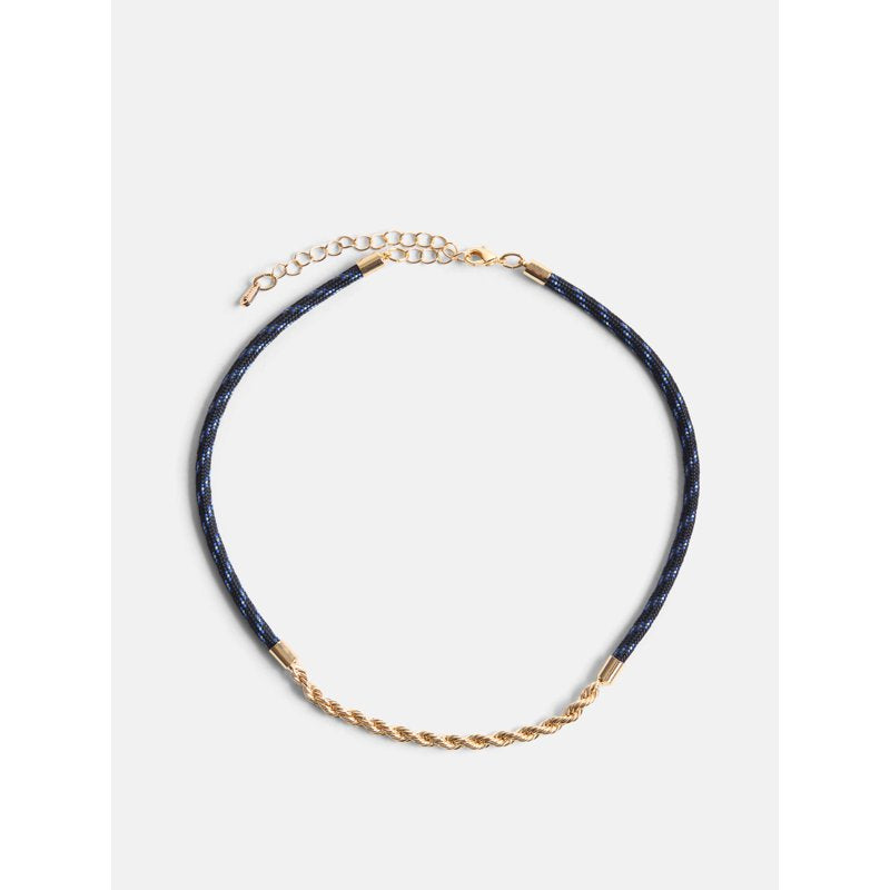 Women's Nautical Rope Necklace with Gold-Tone Chain and Navy Cord - 16 Inch + 3 Inch Extender