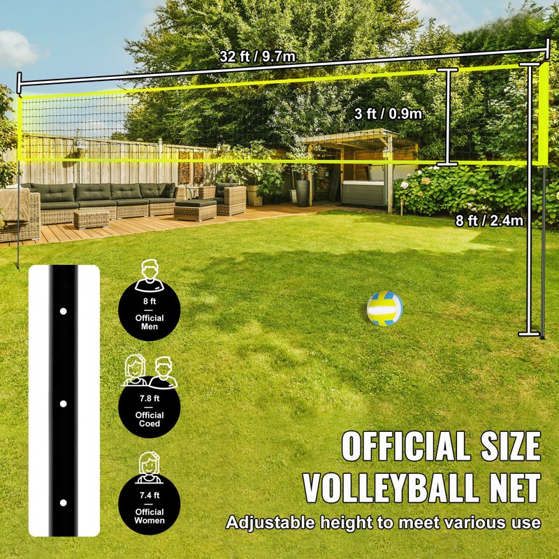 Portable Volleyball Net Set with Adjustable Steel Poles & PVC Net - Outdoor Sports Equipment