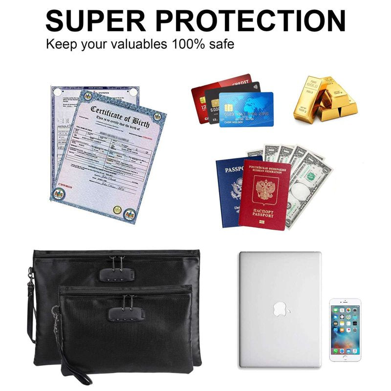 Fireproof Waterproof Document Bag with Lock for Cash, Phones & Keys