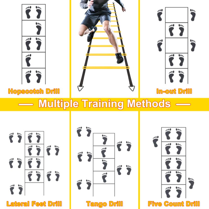Agility Ladder Training Set with 12 Rungs, 20ft Speed Ladder, 12 Cones & 4 Stakes – Football, Soccer & Basketball Training Equipment