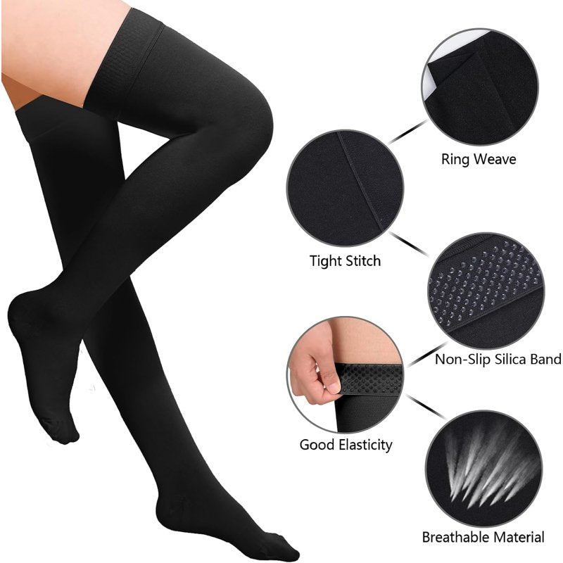 Unisex Thigh High Compression Stockings 20-32mmHg for Legs - Medical Grade Support