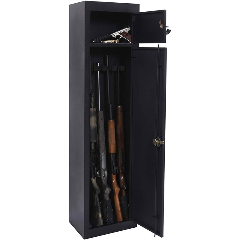 Gun Safe Storage Cabinet for 5 Rifles & Pistols - Heavy-Duty Metal, Black
