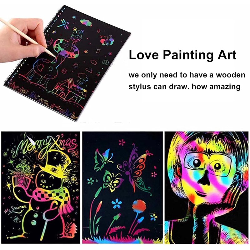 Rainbow Scratch Art Notebooks Set for Kids Creative Drawing and Craft
