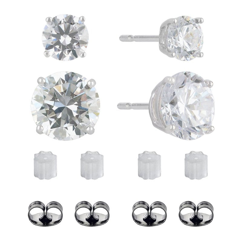 Simulated Diamond Earring Set for Women - Sterling Silver, 8mm Duo Pack