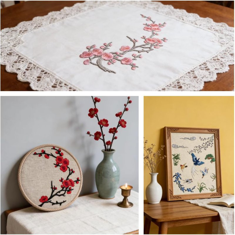 Vintage Plum Blossom Iron-On Patches Set for Clothing Repair & DIY Crafts