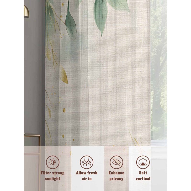 Spring Green Sheer Curtains Set 52x63 Inches Multiple Sizes Window Treatment