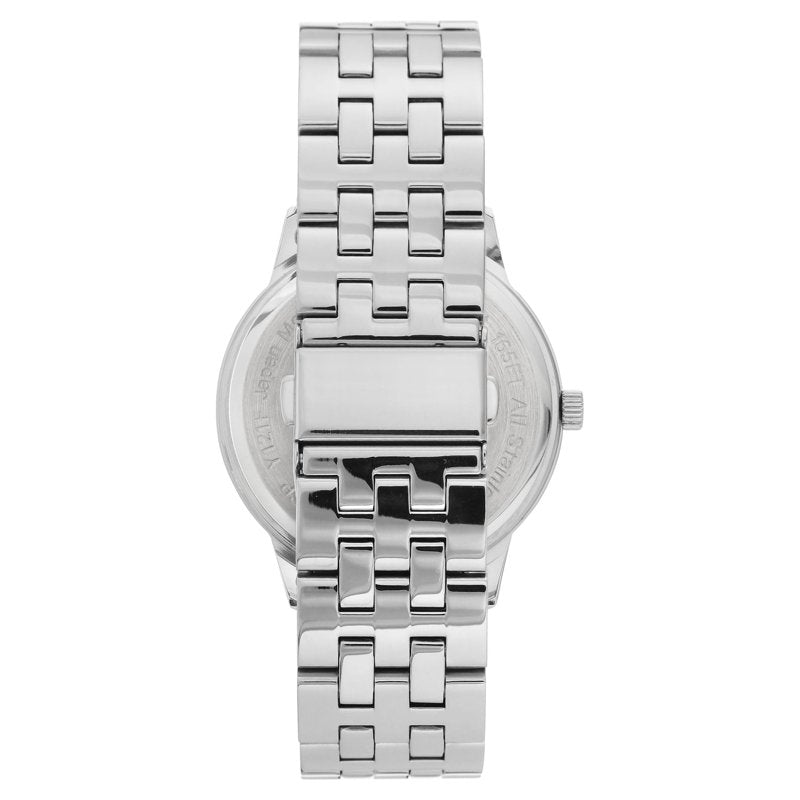 Men's Silver-Tone Wristwatch with Blue Dial and Diamond Markers