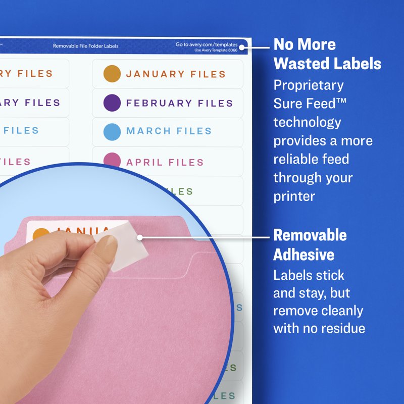 Removable File Folder Labels 750 Pack - Sure Feed & Easy Peel Adhesive