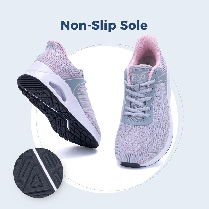 Women's Wide Walking and Running Shoes Slip-On Tennis Sneakers Grey Pink