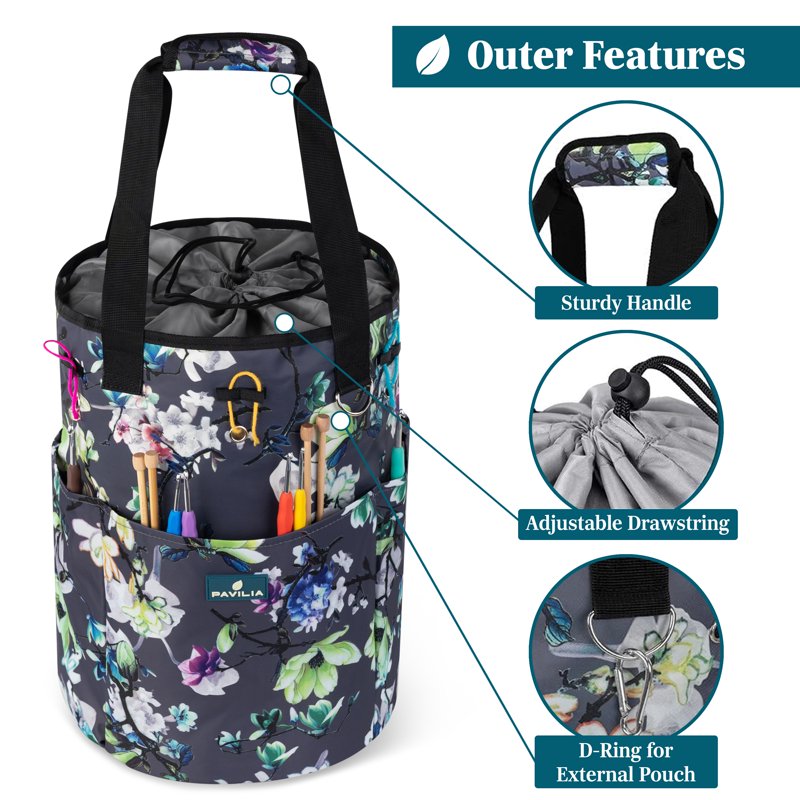 Crochet & Knitting Yarn Bag Organizer with Grommets - Large Portable Tote for Supplies