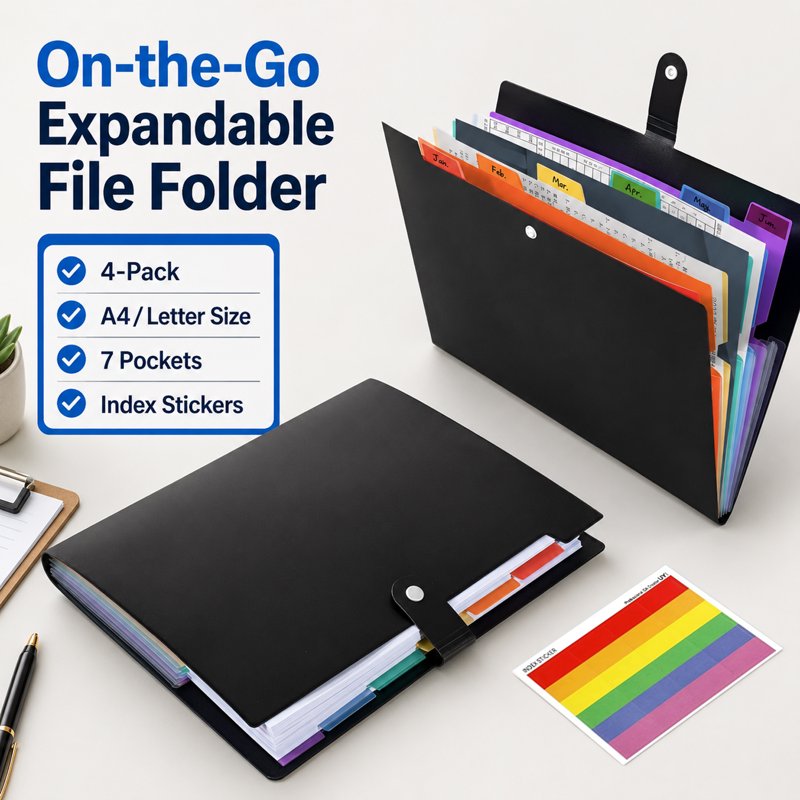 PUCACHI 7-Pocket Expanding File Folder Set - Letter Size Office & School Organizer