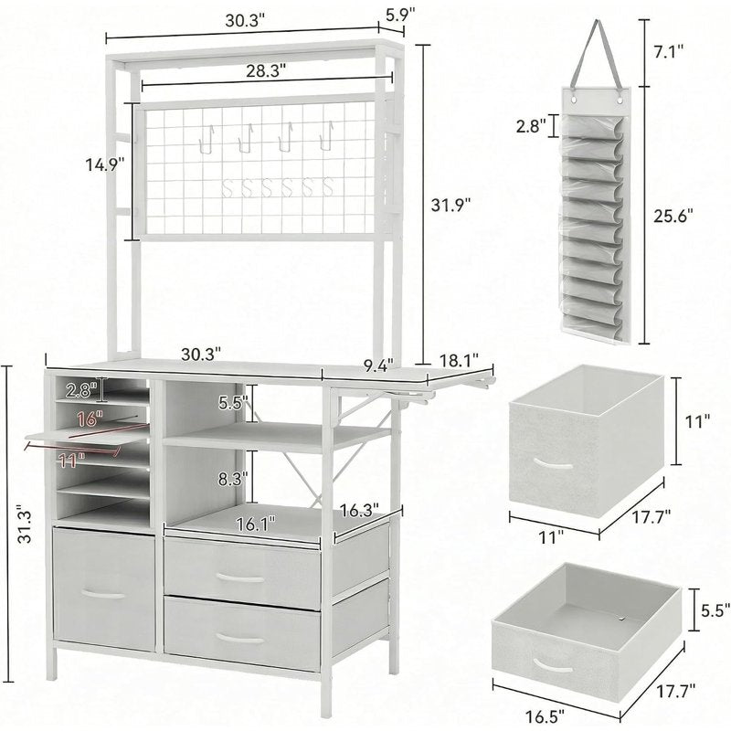 L-Shaped Craft Storage Cabinet with Fold-Out Workbench & Vinyl Holders