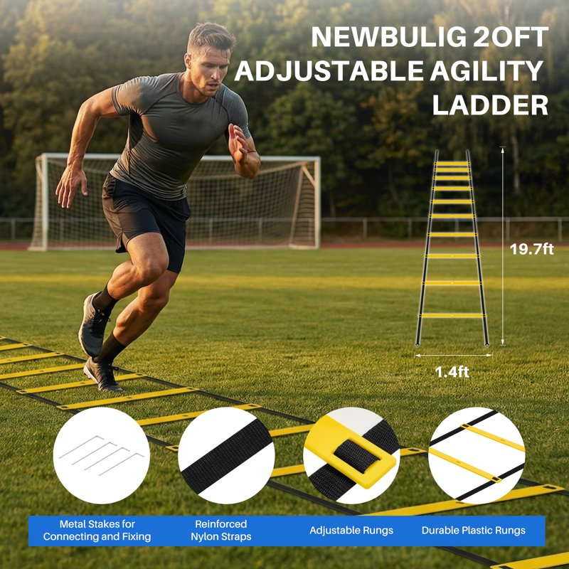 Adjustable Speed & Agility Ladder for Training Indoor Outdoor Yellow