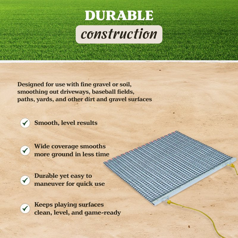 Surface Leveling Lawn Drag Mat - Heavy-Duty Steel Mesh for Gravel Soil 3x5 ft