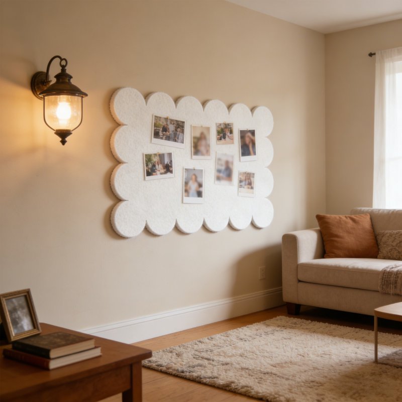 Rectangular Fabric Bulletin Board with Scalloped Border Peel & Stick Note Display