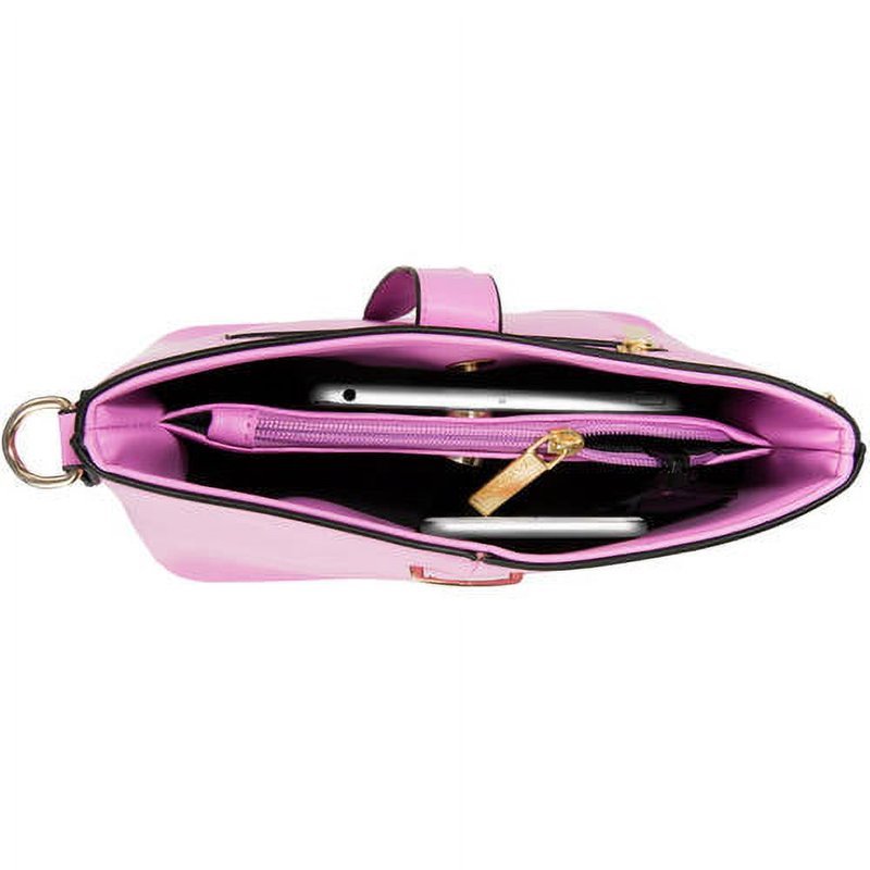 Women's Leatherette Shoulder Bag with Buckle - Purse with Multiple Compartments
