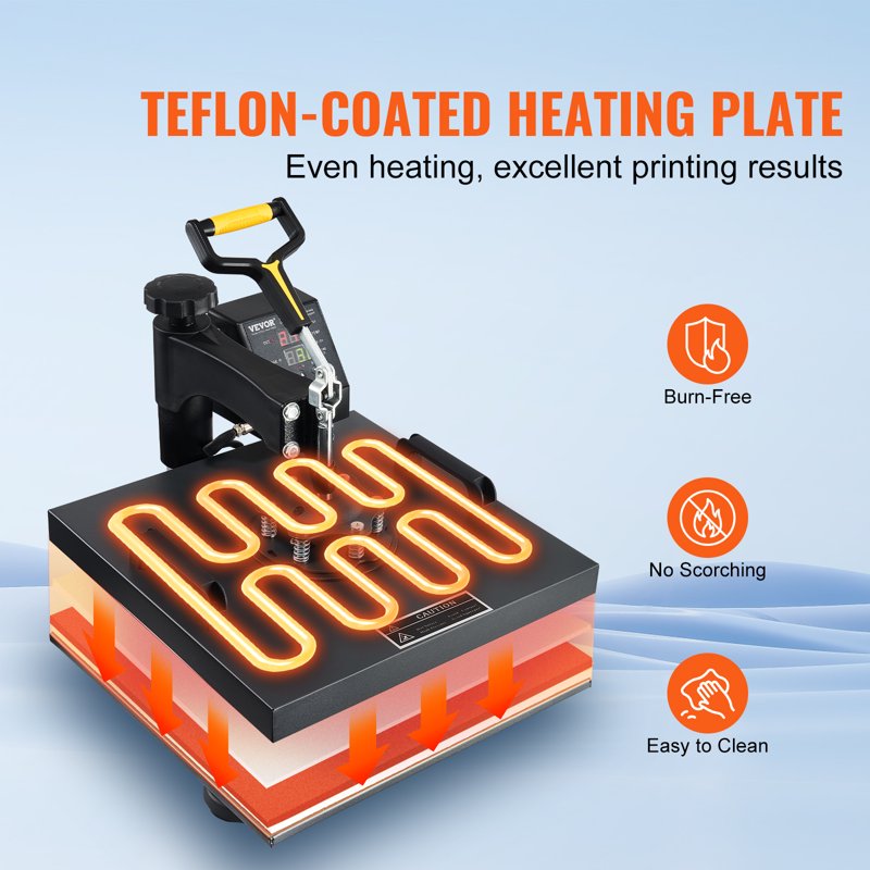 15x15 Inch Heat Press Machine for Sublimation Transfers with Teflon Coating