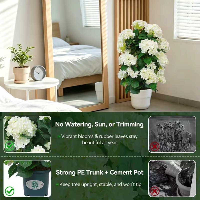 Artificial Hydrangea Bush 30 Inch Faux Flower for Home Decor Outdoor UV-Resistant