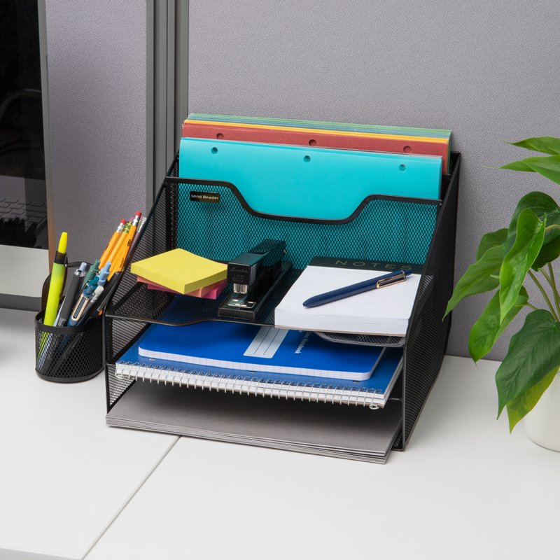 Multi-Compartment Desktop Organizer with File Holders for Office & Home