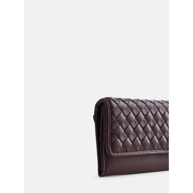 Women's Woven Faux Leather Clutch Wallet with Card Slots - Chic Organizer