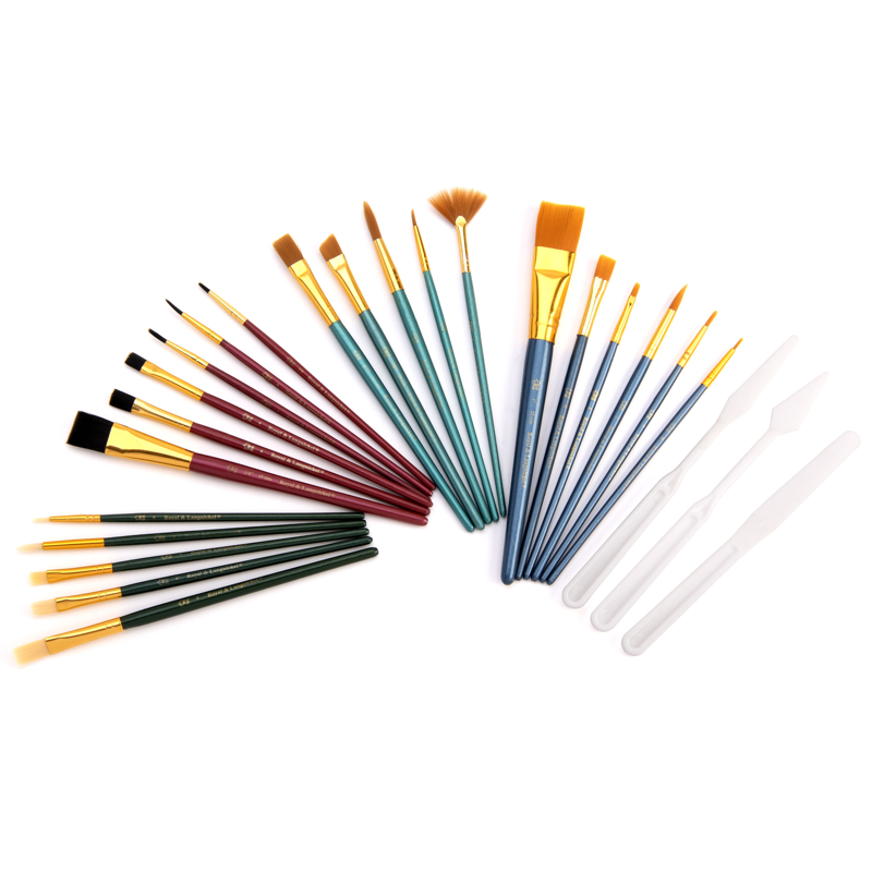 All Media Art Brushes Set - 25 Assorted Shapes & Sizes for Painting, Shading & Blending