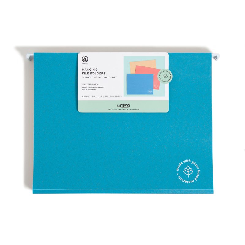 Eco-Friendly Hanging File Folders - Assorted Colors, 6 Pack, 8.5 x 11"