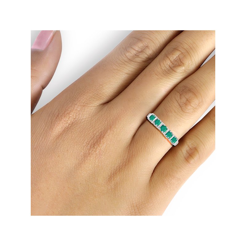 Emerald Birthstone Ring 0.60 Carat Sterling Silver Jewelry for Women - Size 7
