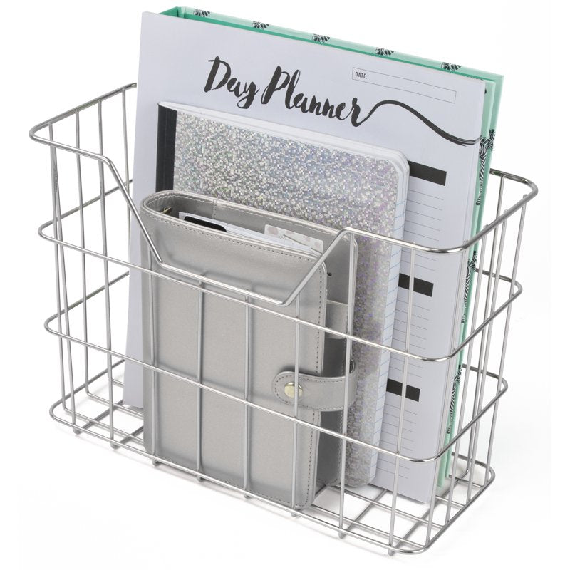 5-Piece Metal Desk Organizer Set - Silver Office Storage & Stationery Organizer