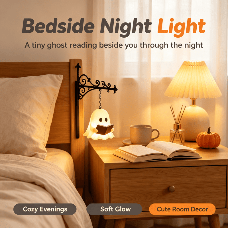 Ghost Library Decorative Bookshelf Light - Mini Hanging Lantern Lamp for Book Lovers (Ghost Variant)