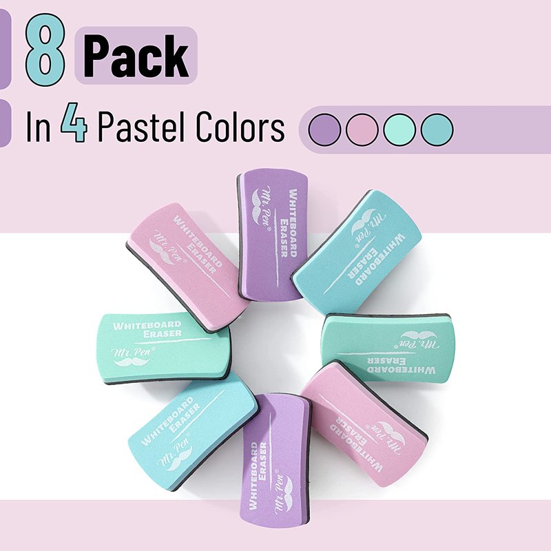 Magnetic White Board Erasers 8 Pack - Pastel Colors, Office & School Supplies
